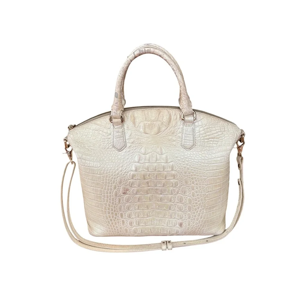 Brahmin Duxbury Satchel Iridescent Cream Croc Embossed Leather Handbag